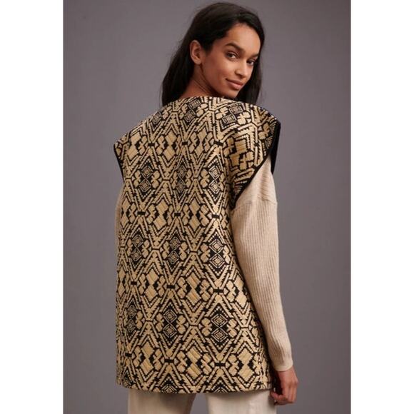 Anthropologie Simona Quilted Vest round neck navy & tan colorblock size medium - Picture 2 of 16